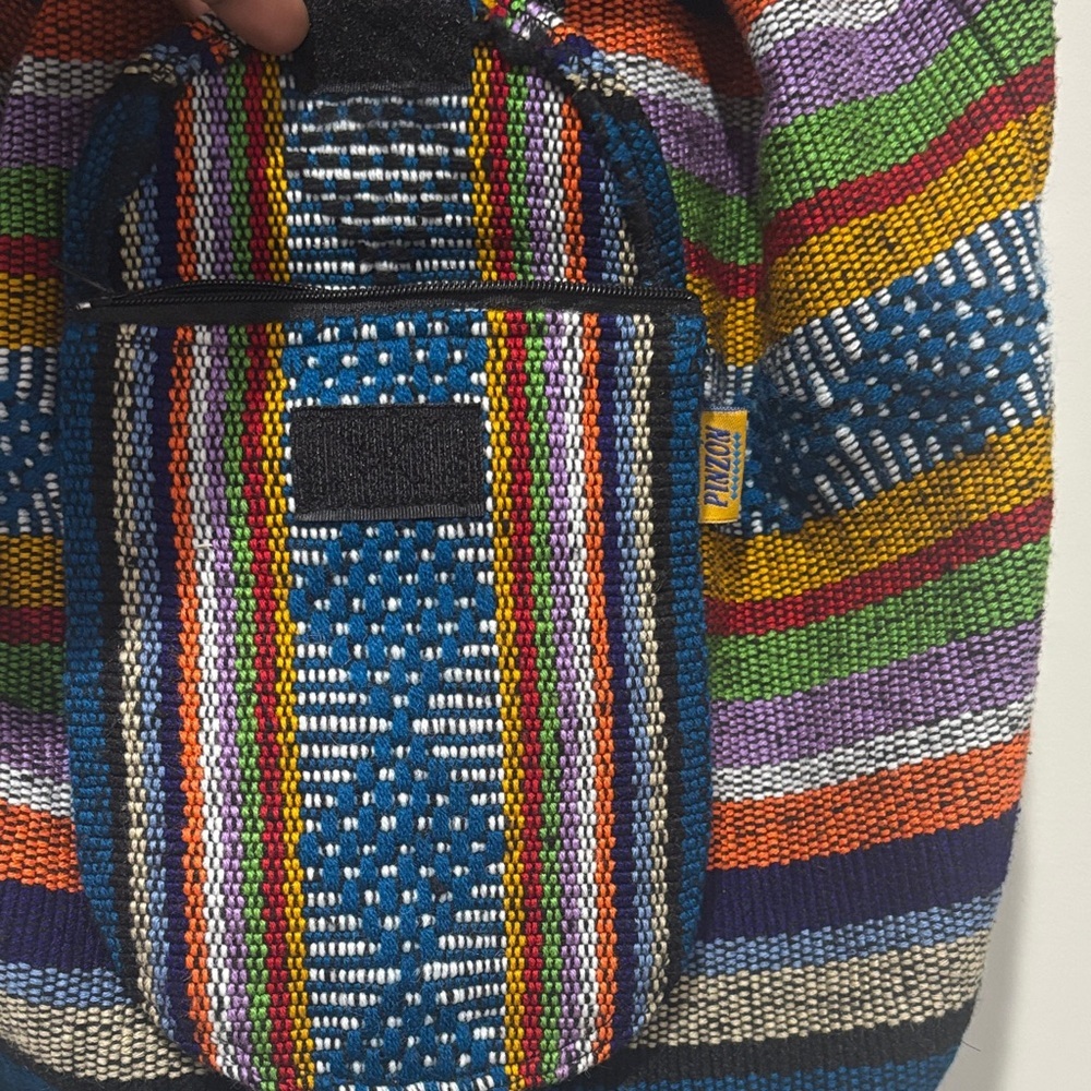 Pinzon Aztec Woven Drawstring Boho Hippie Colorful Backpack - Picture 3 of 10